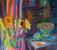 Sunflowers and Artichoke, 30 x 34 inches