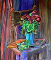 Zinnias and Books, 40 x 36 inches